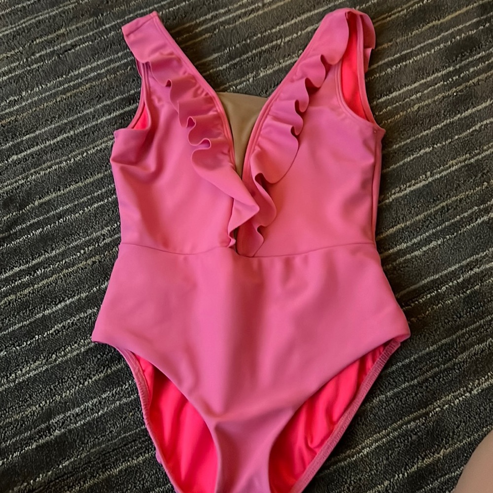 Girls Pink Ruffle One-Piece Bodysuit